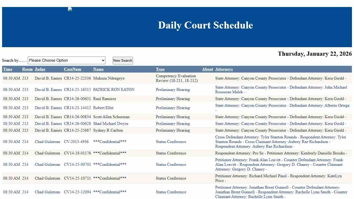 Daily Court Schedule